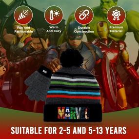 img 2 attached to Cozy Marvel Avengers Kids Winter Hats and Snow Gloves Set for Boys and Toddlers: Mittens, Beanie & Fluffy Pom Pom!