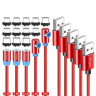 🔌 drtopey usb magnetic charging cable [5 pack 3ft/3ft/6ft/6ft/10ft] 2-in-1 nylon braided cord compatible with micro usb and usb c devices (red) logo