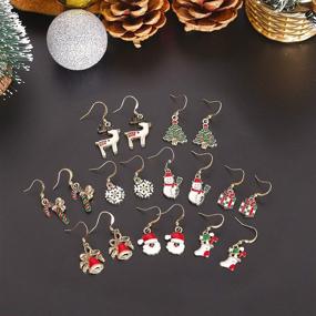 img 1 attached to 🎅 9 Pairs Christmas Dangle Earrings - Hypoallergenic Rhinestone Hooks for Women & Girls - Santa Claus, Elk, Snowman, and More Xmas Gifts