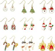 🎅 9 pairs christmas dangle earrings - hypoallergenic rhinestone hooks for women & girls - santa claus, elk, snowman, and more xmas gifts logo