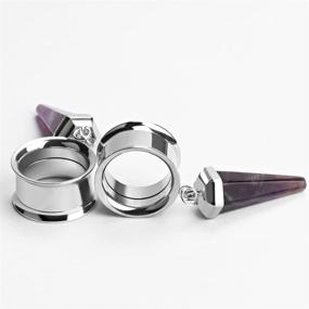 img 2 attached to KUBOOZ Amethyst Stone Stainless Steel Stretcher Piercings for Women's Jewelry