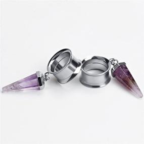 img 3 attached to KUBOOZ Amethyst Stone Stainless Steel Stretcher Piercings for Women's Jewelry