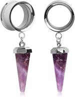 kubooz amethyst stone stainless steel stretcher piercings for women's jewelry logo