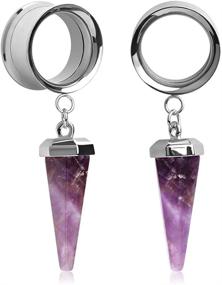 img 4 attached to KUBOOZ Amethyst Stone Stainless Steel Stretcher Piercings for Women's Jewelry