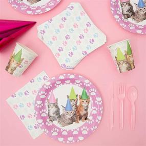 img 3 attached to Adorable Kitten Party Supplies Bundle - Plates, 😺 Napkins, Cups, and Cutlery Set for 24 Guests (144 Pieces)