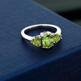 img 2 attached to 💍 Green Peridot 3 Stone Women's Engagement Ring, 925 Sterling Silver (2.11 Ct Oval Birthstone, Available in Sizes 5-9) - Gem Stone King