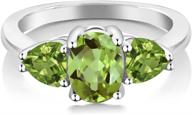 💍 green peridot 3 stone women's engagement ring, 925 sterling silver (2.11 ct oval birthstone, available in sizes 5-9) - gem stone king logo