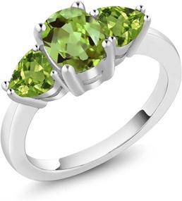 img 3 attached to 💍 Green Peridot 3 Stone Women's Engagement Ring, 925 Sterling Silver (2.11 Ct Oval Birthstone, Available in Sizes 5-9) - Gem Stone King