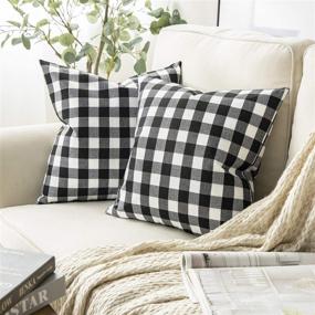 img 4 attached to 🔳 Phantoscope 2-Pack Checker Plaid Gingham Throw Pillow Covers: Farmhouse Rustic Decor, Black and White, 18x18 inches / 45x45 cm