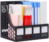📚 comix sturdy magazine file plastic holder desk organizer with 4 compartments - office storage and organization folder for efficient storage - black logo
