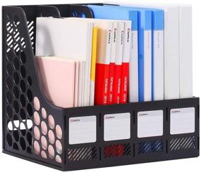 img 4 attached to 📚 Comix Sturdy Magazine File Plastic Holder Desk Organizer with 4 Compartments - Office Storage and Organization Folder for Efficient Storage - Black