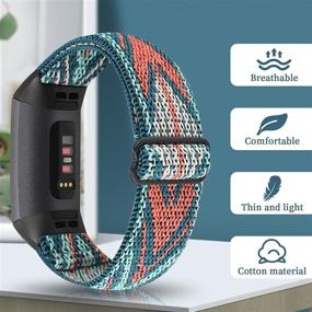 img 1 attached to 🤸 Fitbit Charge 4/Charge 3/SE Adjustable Braided Sport Elastic Watch Bands - Veezoom Stretchy Breathable Fabric Solo Loop Nylon Strap Replacement Wristband, Colorful Pattern for Women and Men