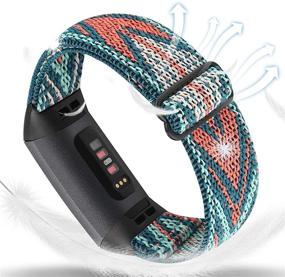 img 2 attached to 🤸 Fitbit Charge 4/Charge 3/SE Adjustable Braided Sport Elastic Watch Bands - Veezoom Stretchy Breathable Fabric Solo Loop Nylon Strap Replacement Wristband, Colorful Pattern for Women and Men