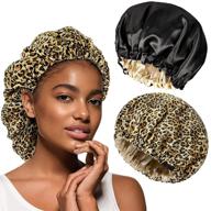 🌙 tppick silk bonnet satin sleep hair bonnet: 2-pack double layer adjustable women's bonnet for curly hair sleeping in black & leopard print logo
