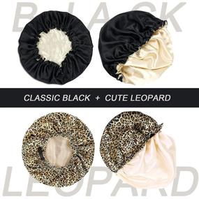 img 1 attached to 🌙 TPPICK Silk Bonnet Satin Sleep Hair Bonnet: 2-Pack Double Layer Adjustable Women's Bonnet for Curly Hair Sleeping in Black & Leopard Print