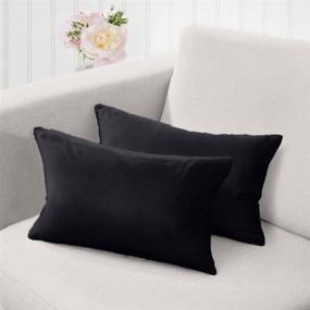 img 4 attached to The Connecticut Home Company Velvet Throw Pillow Covers - Set of 2, Soft Decorative Solid Pillowcases for Living Room Couch, Bedroom, Sofa Bed - Luxury Home Décor Accent Cushion Cases, 12x20, Black