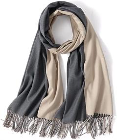 img 4 attached to 🧣 Stay Cozy in Style: LEMZONE Women's Cashmere Feel 2 Tone Winter Scarf – Large Pashmina Shawls and Wraps