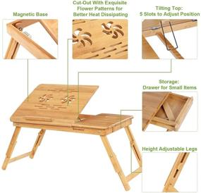 img 2 attached to 🍽️ SONGMICS Бамбуковый стол для ноутбука: столик для кровати с наклонной столешницей и ящиком - идеально подходит для завтраков и сервировки.