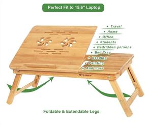 img 1 attached to 🍽️ SONGMICS Бамбуковый стол для ноутбука: столик для кровати с наклонной столешницей и ящиком - идеально подходит для завтраков и сервировки.