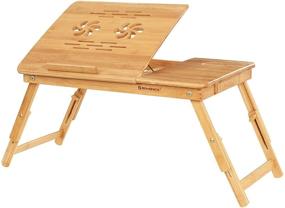 img 4 attached to 🍽️ SONGMICS Бамбуковый стол для ноутбука: столик для кровати с наклонной столешницей и ящиком - идеально подходит для завтраков и сервировки.