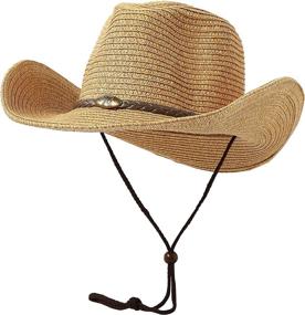 img 3 attached to 🤠 Lanzom Women's Packable Straw Beach Sun Hat with Wind Lanyard - Summer Cowboy Straw Hats for Better SEO