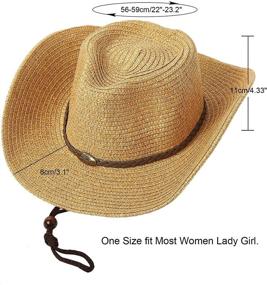 img 2 attached to 🤠 Lanzom Women's Packable Straw Beach Sun Hat with Wind Lanyard - Summer Cowboy Straw Hats for Better SEO