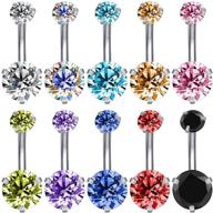 💎 sparkling collection: zs 10pcs round heart square star cz curved barbell belly button rings - navel ring set logo