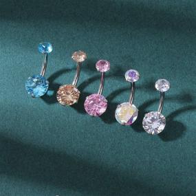 img 2 attached to 💎 Sparkling Collection: ZS 10pcs Round Heart Square Star CZ Curved Barbell Belly Button Rings - Navel Ring Set