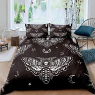 🦋 manfei death moth duvet cover set: gothic skull bedding for youth, queen size 3pcs - ideal decoration for kids, boys, and teens room - moon and stars print quilt cover with 2 pillowcases logo