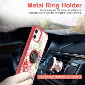 img 1 attached to IPhone 12 Pro Case Rose Floral Design With Ring Holder Kickstand Screen Protector 360 Degree Rotating (Work With Magnetic Car Mount) For Women Girls Cute Flower Cover Case For IPhone 12/12 Pro 6