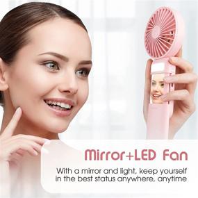 img 2 attached to 💨 Decorneo Portable Handheld Fan with Makeup Lights, Rechargeable Mini Fan Necklace, Silent 3 Speed USB Desk Fan with Stand - Small Hand Held Fan for Women Travel Outdoor Indoor, Pink