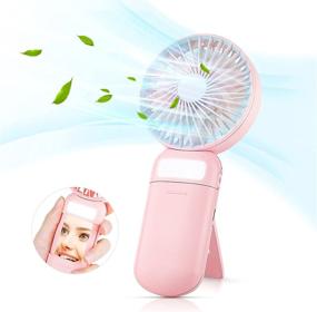 img 4 attached to 💨 Decorneo Portable Handheld Fan with Makeup Lights, Rechargeable Mini Fan Necklace, Silent 3 Speed USB Desk Fan with Stand - Small Hand Held Fan for Women Travel Outdoor Indoor, Pink