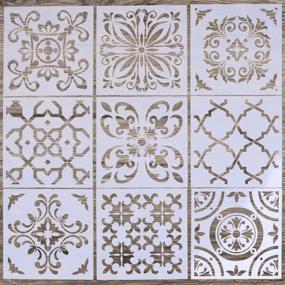 img 3 attached to Set of 9 Reusable Mandala Floor Stencils (6 x 6 inch) - Laser Cut Painting Templates for Floors, Walls, Tiles, Fabrics, and Wood