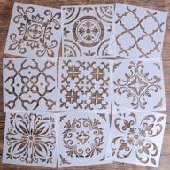 set of 9 reusable mandala floor stencils (6 x 6 inch) - laser cut painting templates for floors, walls, tiles, fabrics, and wood logo