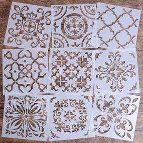 img 4 attached to Set of 9 Reusable Mandala Floor Stencils (6 x 6 inch) - Laser Cut Painting Templates for Floors, Walls, Tiles, Fabrics, and Wood