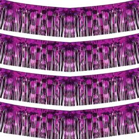 img 4 attached to Vibrant 10ft by 15in Purple Foil Fringe Garland - Pack of 4: Shiny Metallic Tinsel for Parade Floats, Bridal Shower, Bachelorette, Wedding, Birthday, Christmas, Wall Hanging