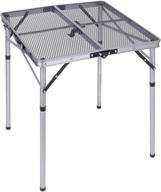 outdoor square folding grill tables by campmoon: heat resistant, lightweight metal cooking table with adjustable height legs, 2 feet, silver logo