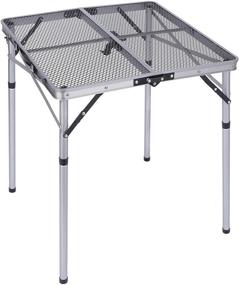 img 4 attached to Outdoor Square Folding Grill Tables by CAMPMOON: Heat Resistant, Lightweight Metal Cooking Table with Adjustable Height Legs, 2 Feet, Silver