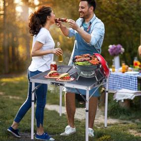 img 3 attached to Outdoor Square Folding Grill Tables by CAMPMOON: Heat Resistant, Lightweight Metal Cooking Table with Adjustable Height Legs, 2 Feet, Silver