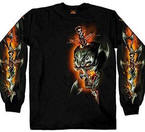 img 2 attached to Hot Leathers Black Electric Skull Long Sleeve T-Shirt: Edgy Style meets Maximum Comfort!