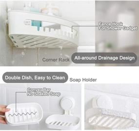 img 2 attached to 🛁 SunHorde Corner Shower Caddy &amp; Soap Dish Wall Mounted Bathroom Shelf - Strong and Sturdy Organizer Rack, Up to 22lb Capacity, Waterproof & Oil Proof, Heavy Duty Suction Cup Mount