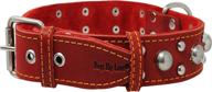 🐕 red real 1.5-inch wide thick leather studded dog collar - suitable for large breeds with neck sizes 17-21.5 inches logo