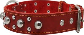 img 3 attached to 🐕 Red Real 1.5-inch Wide Thick Leather Studded Dog Collar - Suitable for Large Breeds with Neck Sizes 17-21.5 inches