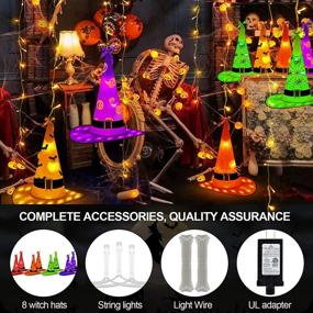 img 2 attached to 🎃 Halloween Decorations: 26ft LED Witch Hat Lights with 8 Glowing Large Witch Hats - Waterproof Timer, 8 Modes - Perfect for Outdoor Indoor Parties