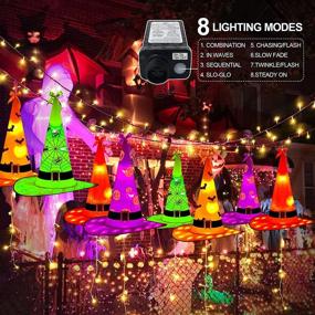 img 3 attached to 🎃 Halloween Decorations: 26ft LED Witch Hat Lights with 8 Glowing Large Witch Hats - Waterproof Timer, 8 Modes - Perfect for Outdoor Indoor Parties