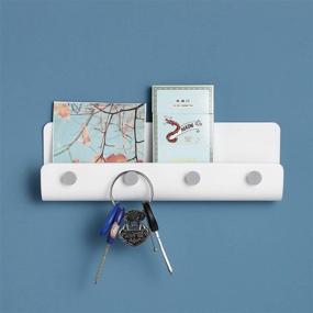 img 1 attached to 🔑 HEACI Wall Mount Key Holder: Plastic Adhesive Hooks with Entryway Mail Storage Basket - U Style, 4 Hooks in White