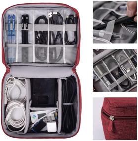 img 2 attached to 🔌 Универсальный органайзер для кабелей "Travel Case" - Май Чен органайзер для электронных принадлежностей: кабели, зарядные устройства, телефоны, USB, SD-карты (Двухуровневый - Винный красный)