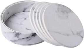 img 2 attached to WAYIFON Coasters for Drinks - 6 PCS Premium PU Leather Coaster Set with Holder - Heat Resistant, Protect Table from Stains, Water Rings and Damage - Marble White Pattern - Ideal Housewarming Gift