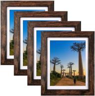 set of 4 rustic brown 8x10 picture frames with mat for tabletop or wall - enhance your décor logo