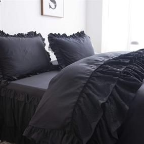 img 1 attached to 🖤 FADFAY Black Bedding Sets Queen 4 Piece: Vintage Chic Lace Duvet Cover Set with Soft Dust Ruffle and Farmhouse Bedding, Queen Size